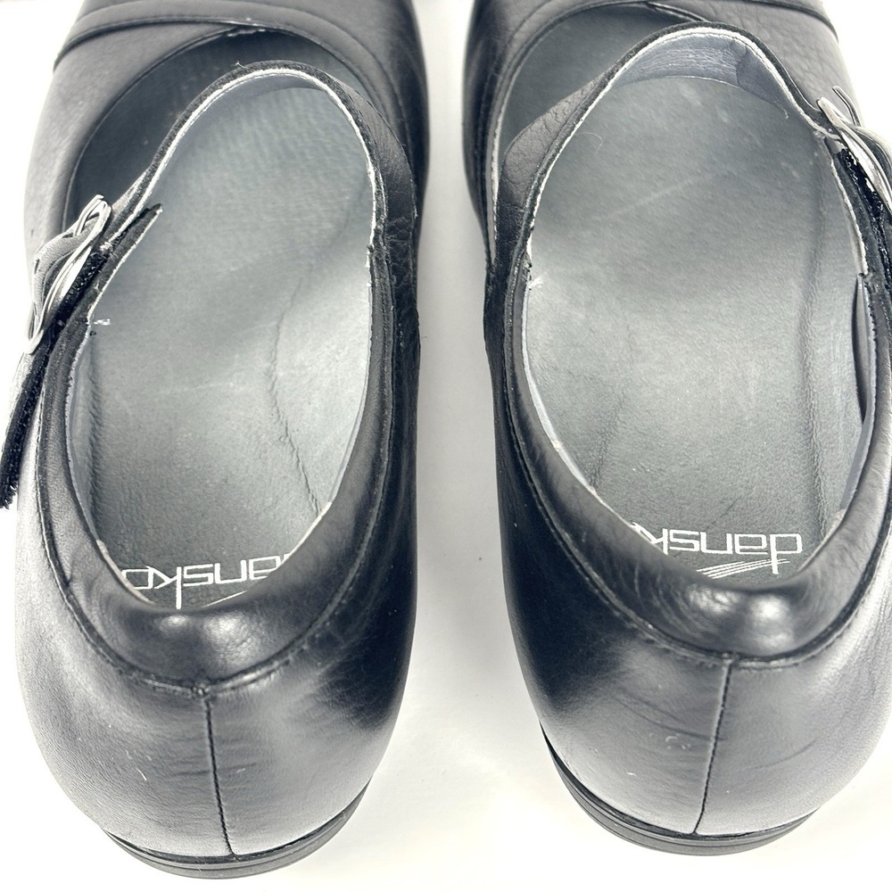Dansko Fawna Mary Jane Shoes Womens 37 US 6.5-7 Black Leather Low Wedge Comfort - Picture 9 of 15